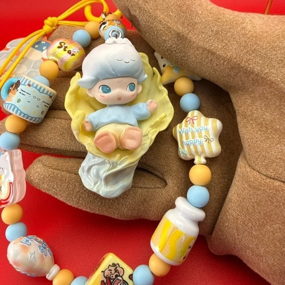 Handmade Dreamy Baby Angel Keychain Phone Wristlet 3 Layer Bag Charm Blue Yellow